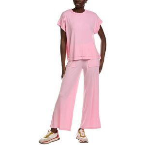 Marion Womens  2Pc Ribbed Acid Wash Top & Pant Set, Pink